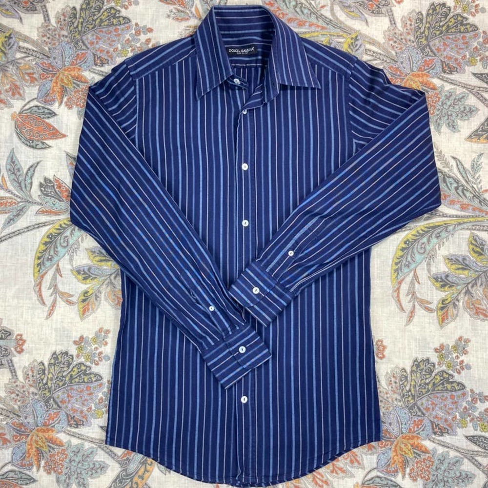 Dolce & Gabbana Mens Blue Stripe Long Sleeve Button Shirt 15.5 39 Italy